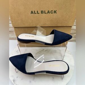 All Black Women's Navy Pointed Mules